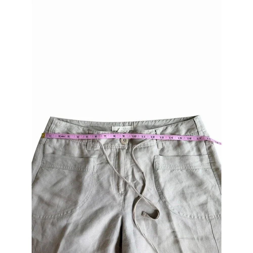 Sandro Paris Linen Utility Capri Pants Size 12 Cargo Drawstring Coastal Luxury